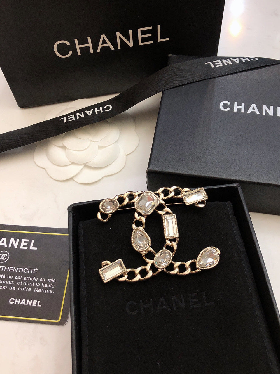 18K  Chanel Crystals Strass Brooch