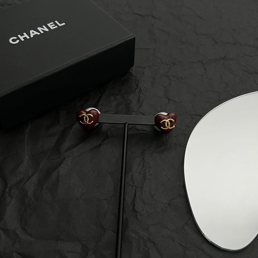 18K  Chanel Red Heart Earrings