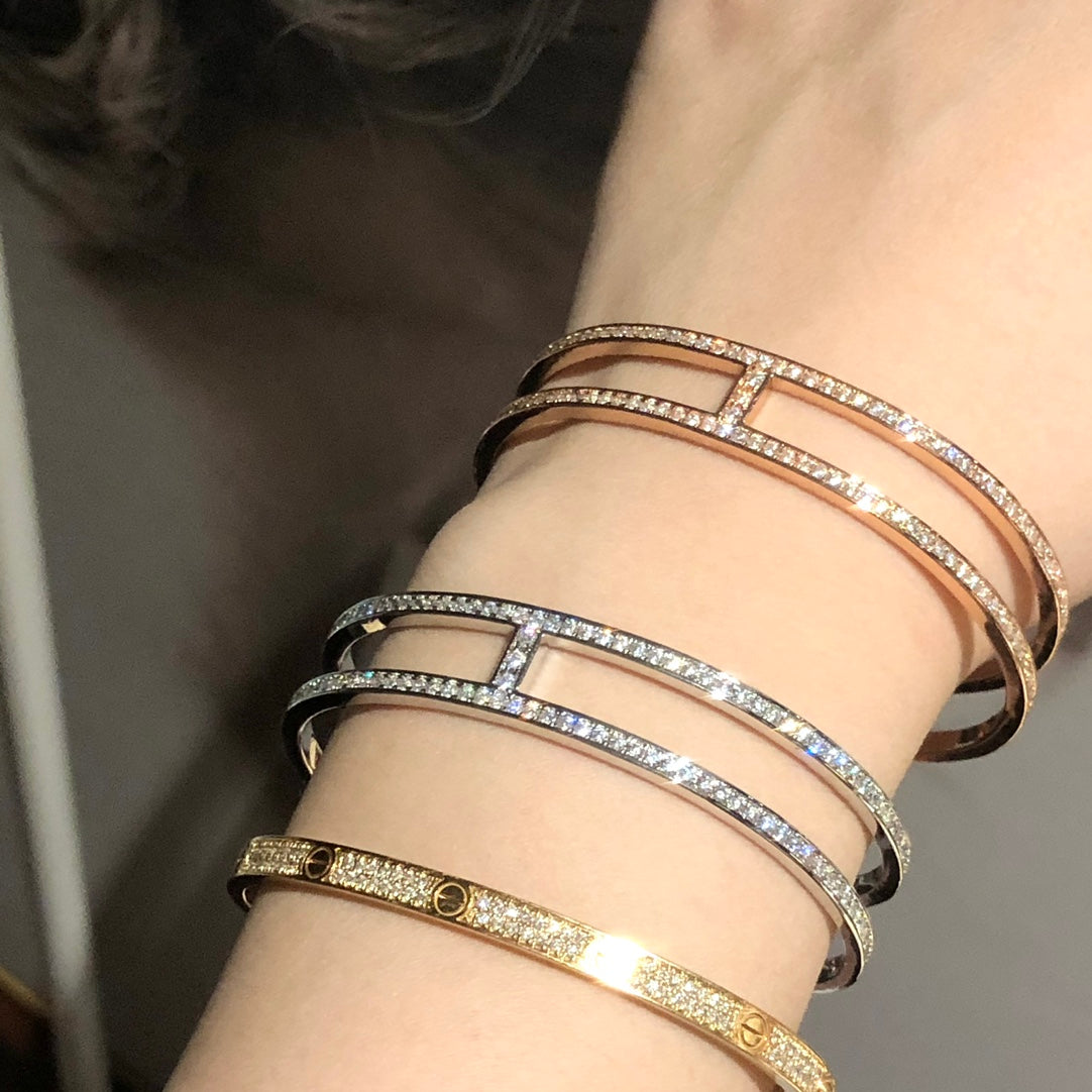 18K Ever Chain D¡¯ancre Cuff Diamond Hermes Bracelet