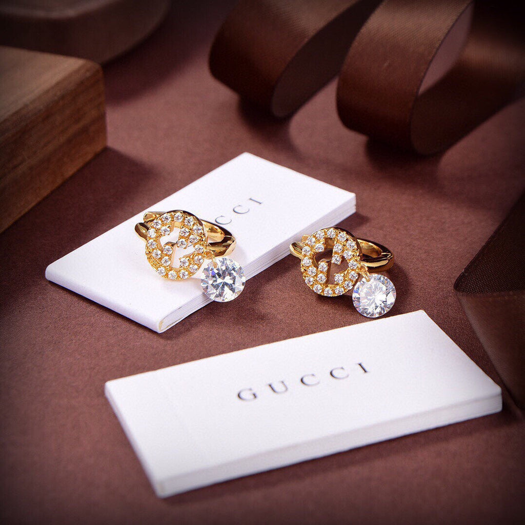 18K Double Gucci Interlocking Gucci Diamond Earrings