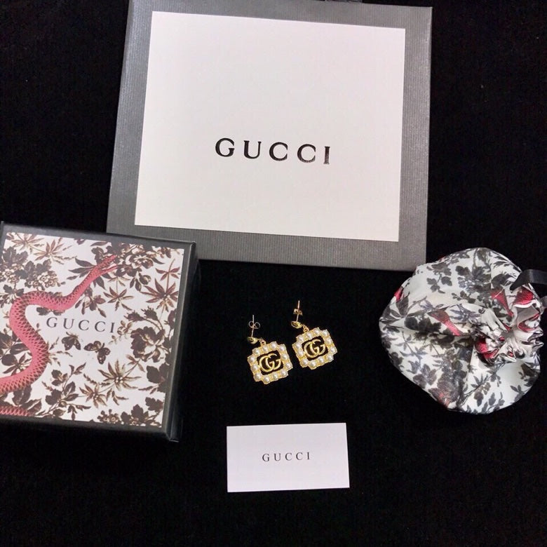 18K Double Gucci Square Pearl Earrings