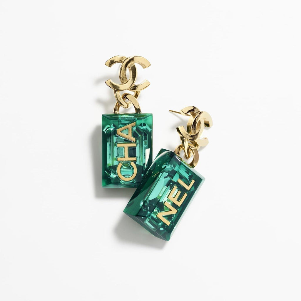 18K  Chanel Green Perfume Bottle Earrings