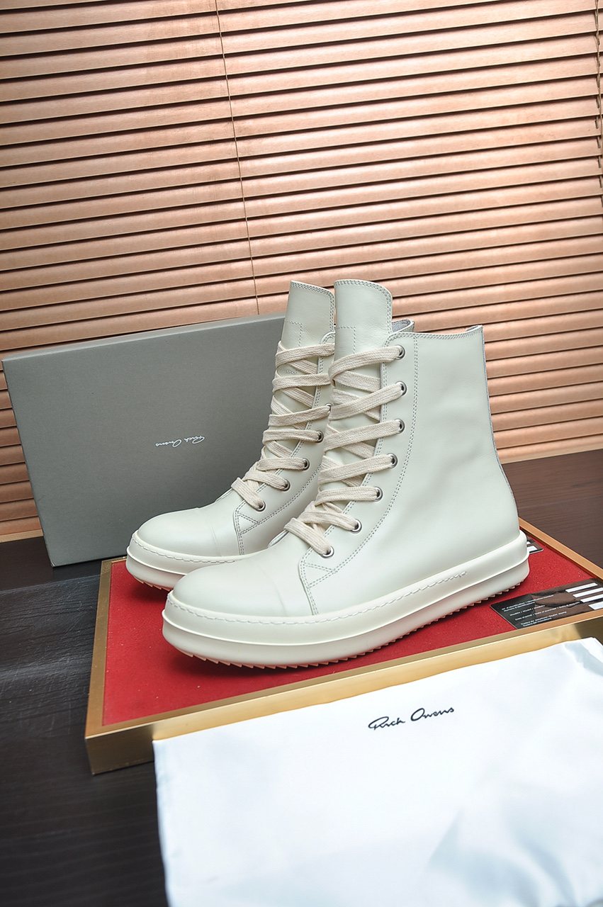 Rick Owens Off-White High-Top Sneakers — front