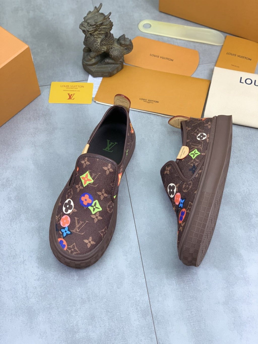 Louis Vuitton Floral Print Slip-On Shoes — front