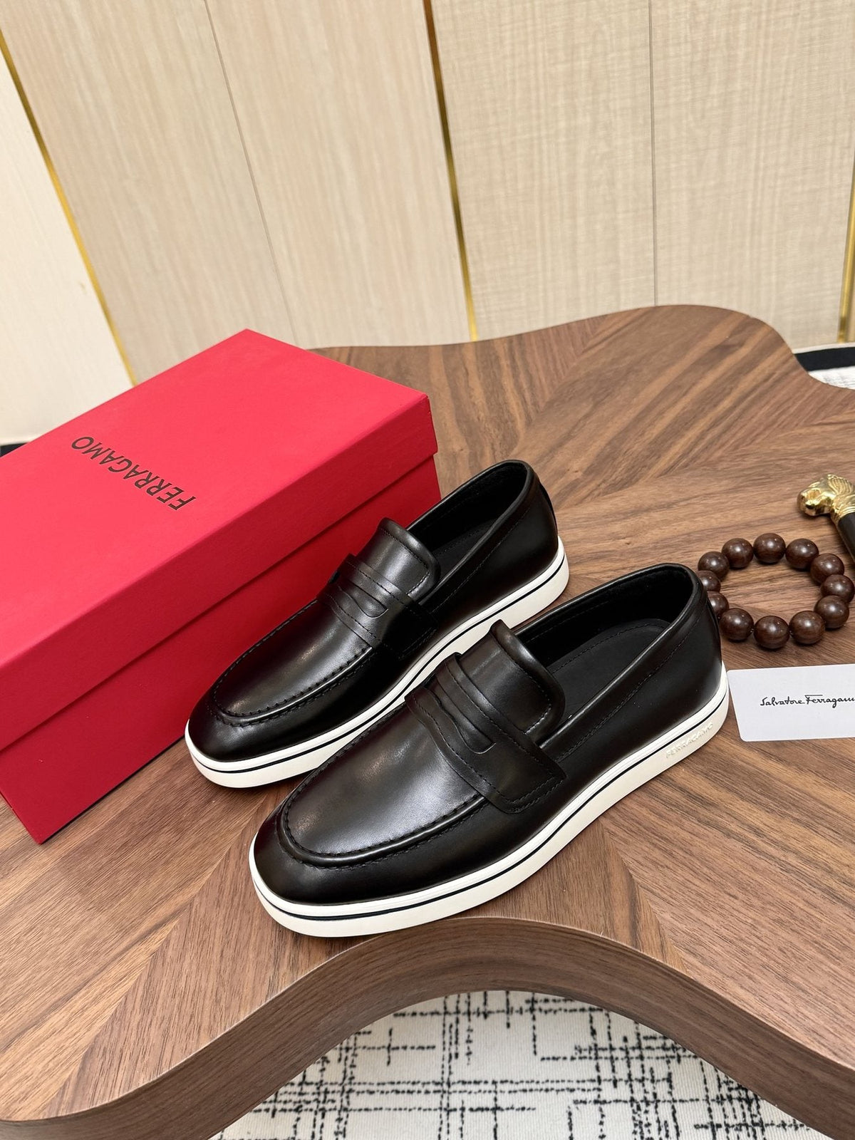 Salvatore Ferragamo Black Penny Loafers — front