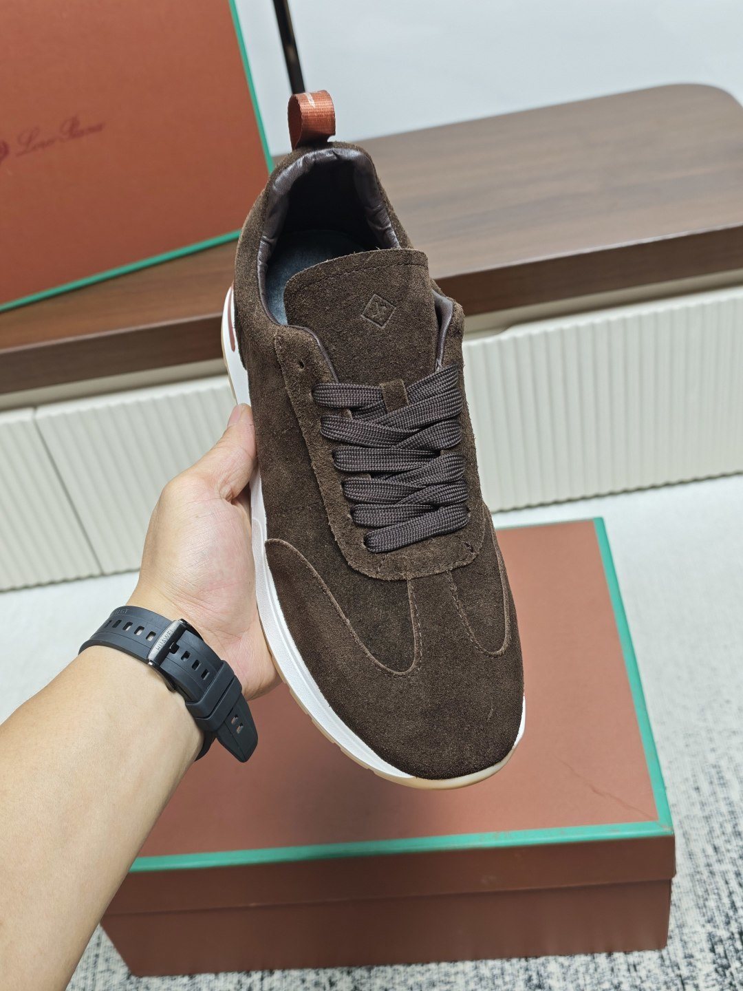 Dark Brown Low-Top Lace-Up Sneakers — model