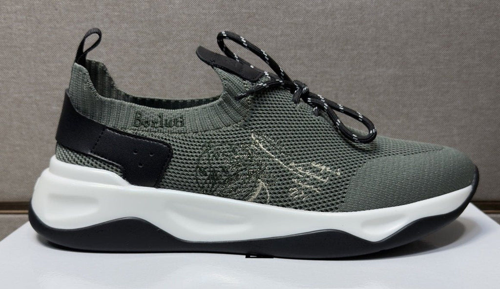 Berluti Olive Gray Lace-Up Sneakers — hero