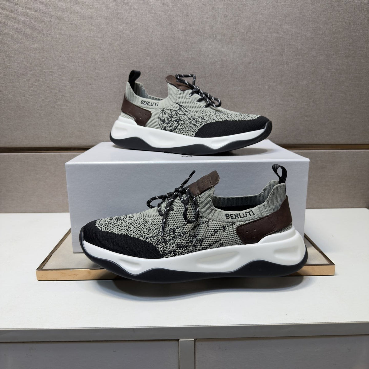 Berluti Gray and Black Lace-Up Sneakers — front