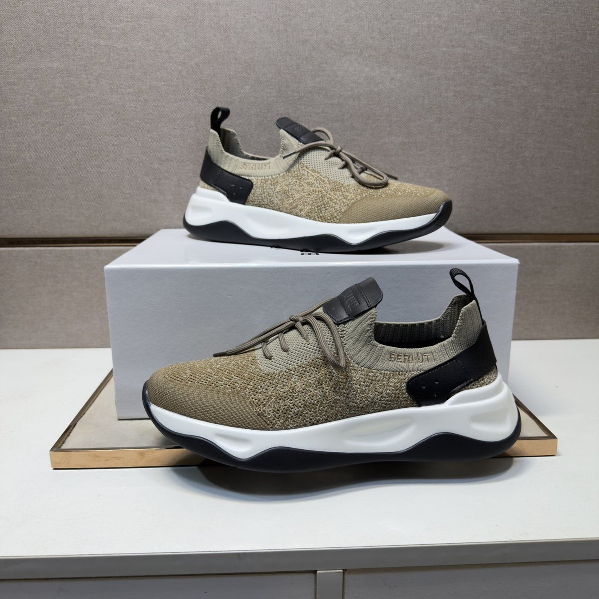 Berluti Olive Taupe Lace-Up Sneakers — side