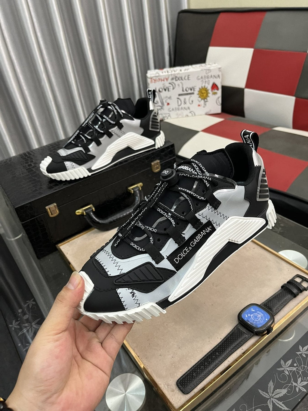 Dolce & Gabbana Black, White and Gray Sneakers — model