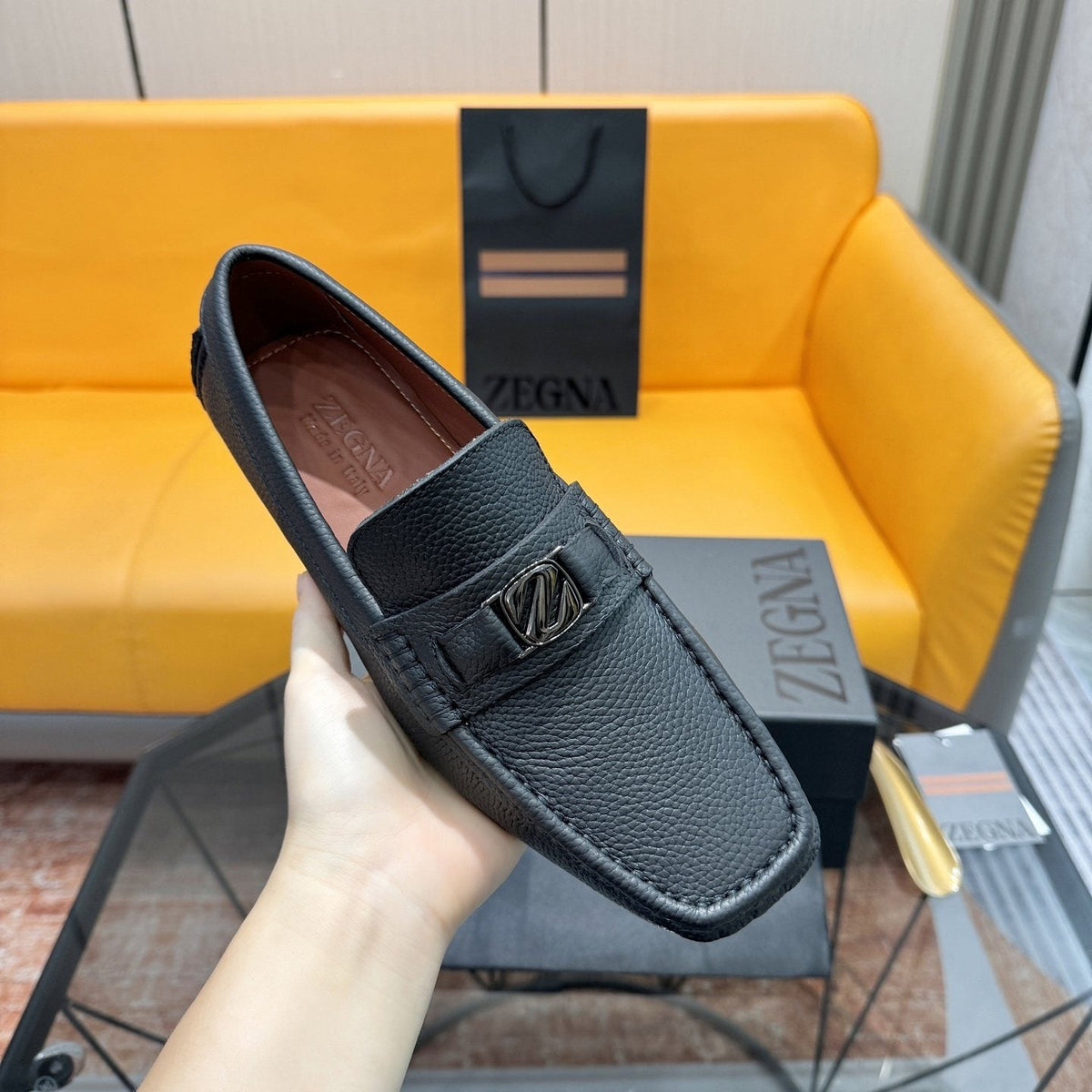 Zegna Black Driving Loafers with Metal Accent — model