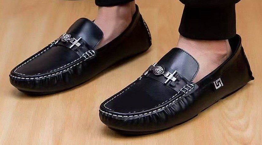 Versace Black Metal-Accent Loafers — hero