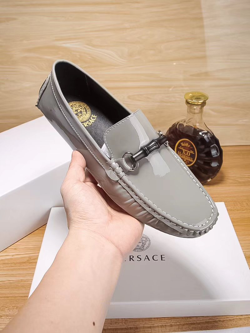 Versace Glossy Gray Bit Loafers — model