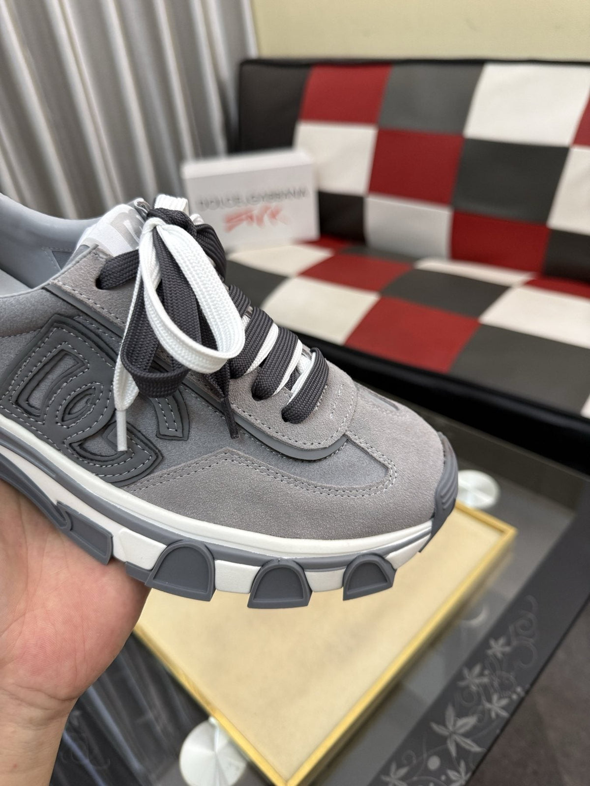 Dolce & Gabbana Men's Gray Lace-Up Sneakers — detail