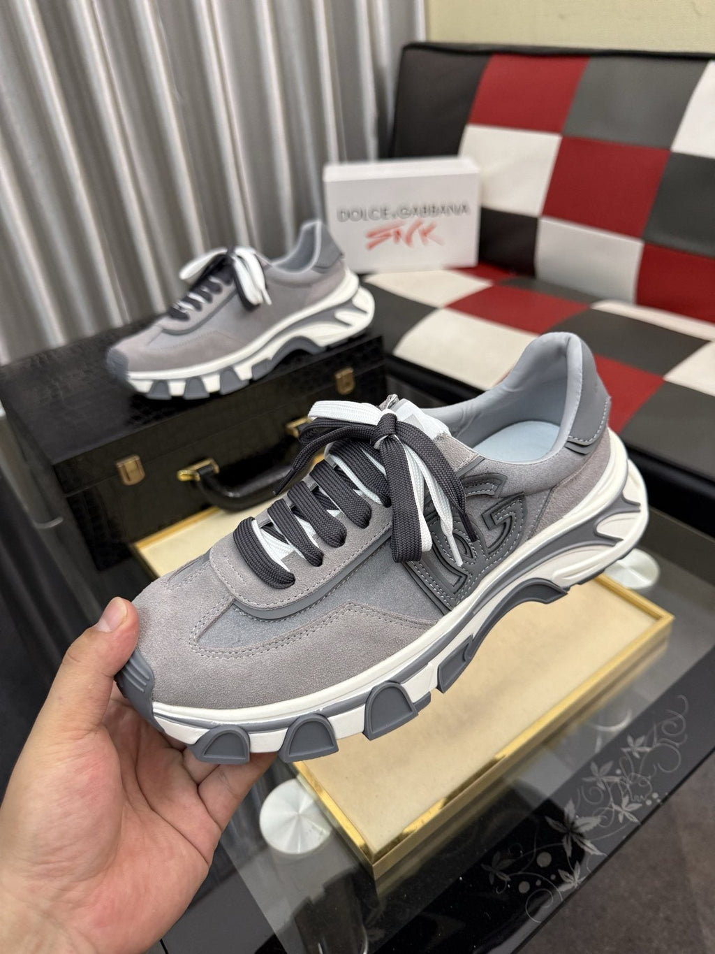 Dolce & Gabbana Men's Gray Lace-Up Sneakers — model