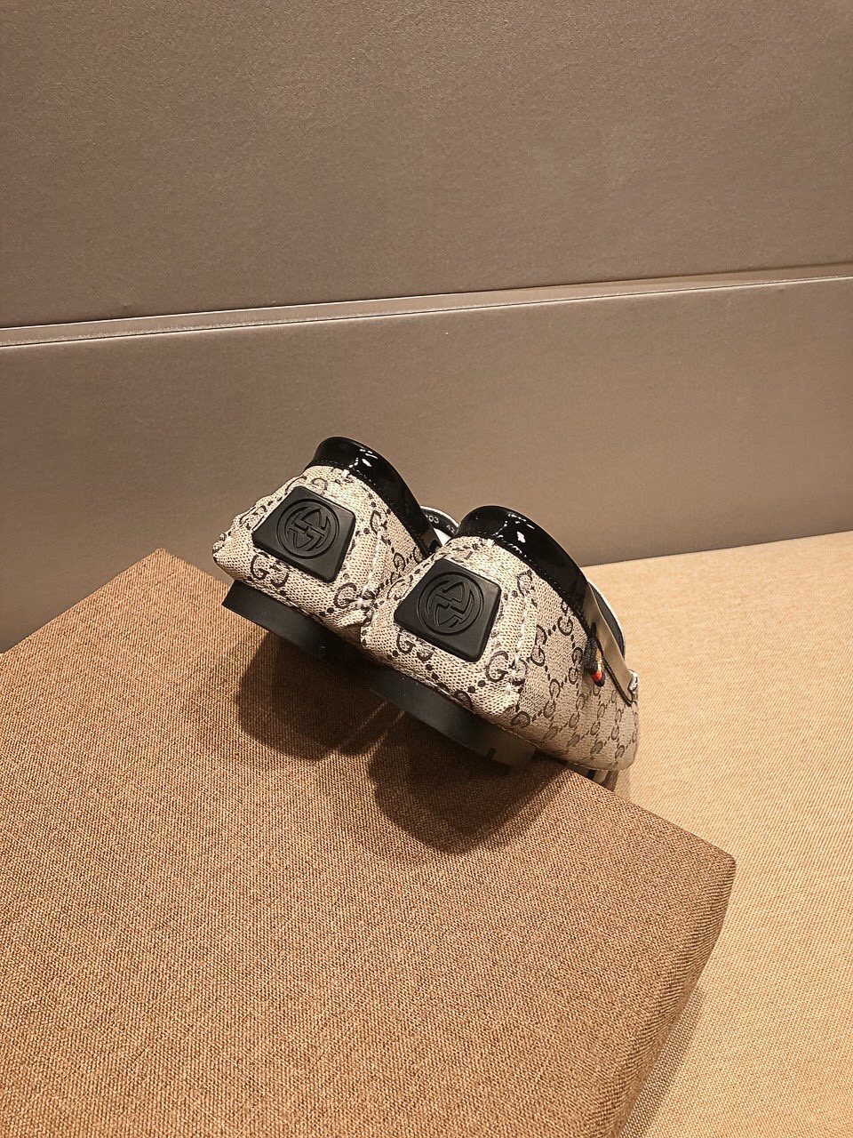 Gucci Beige Patterned Embroidered Loafers — back