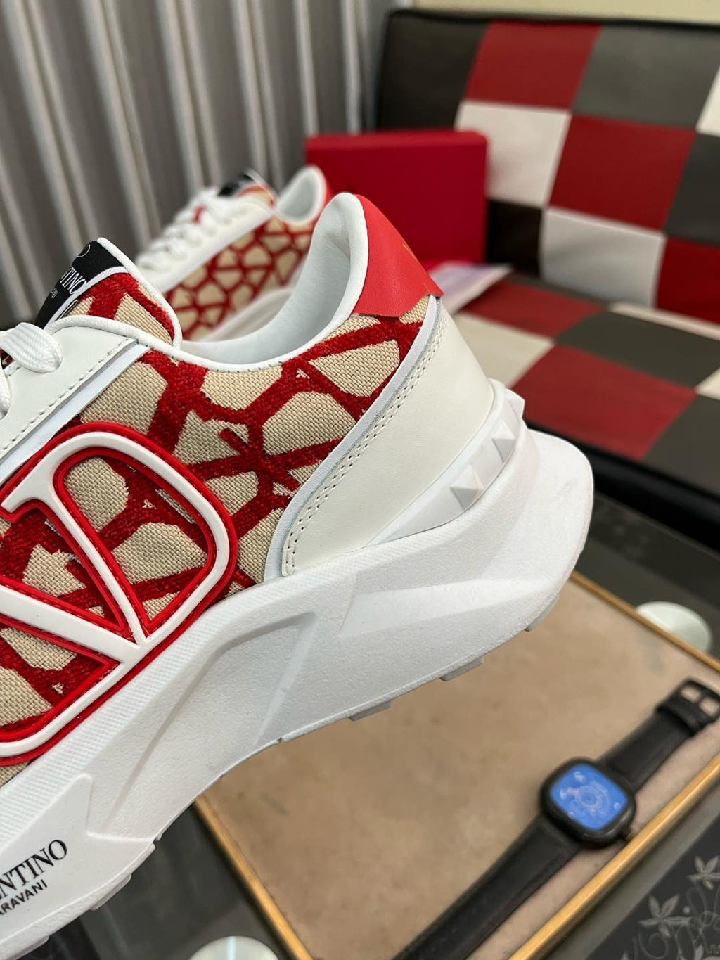 Valentino White and Red Patterned Sneakers — detail