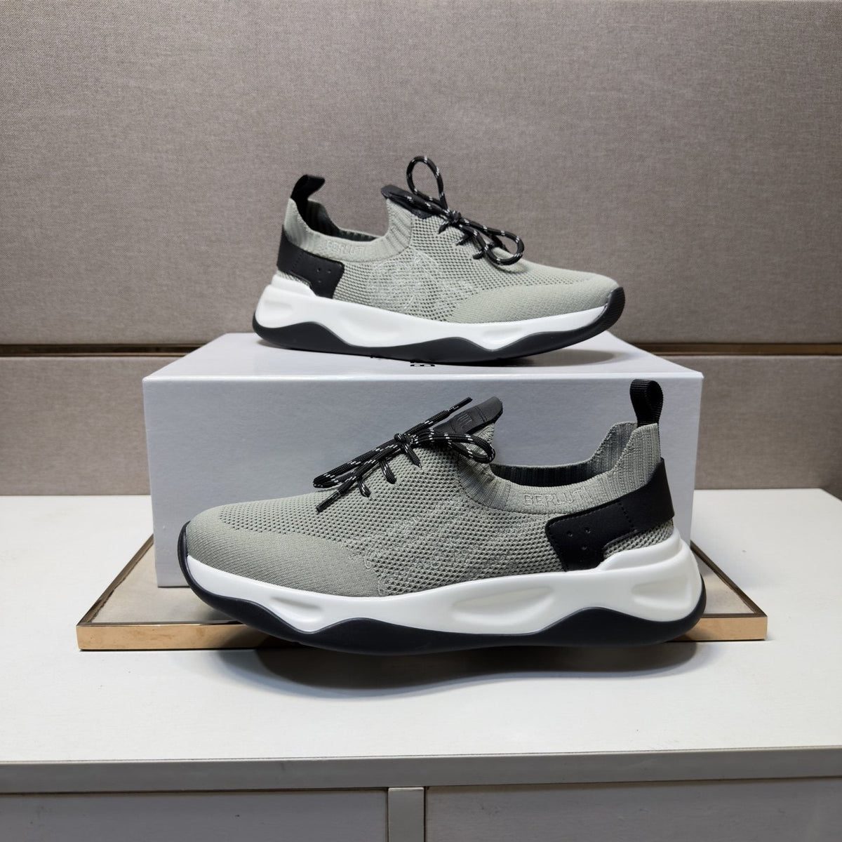 Berluti Gray-Green Lace-Up Sneakers — side
