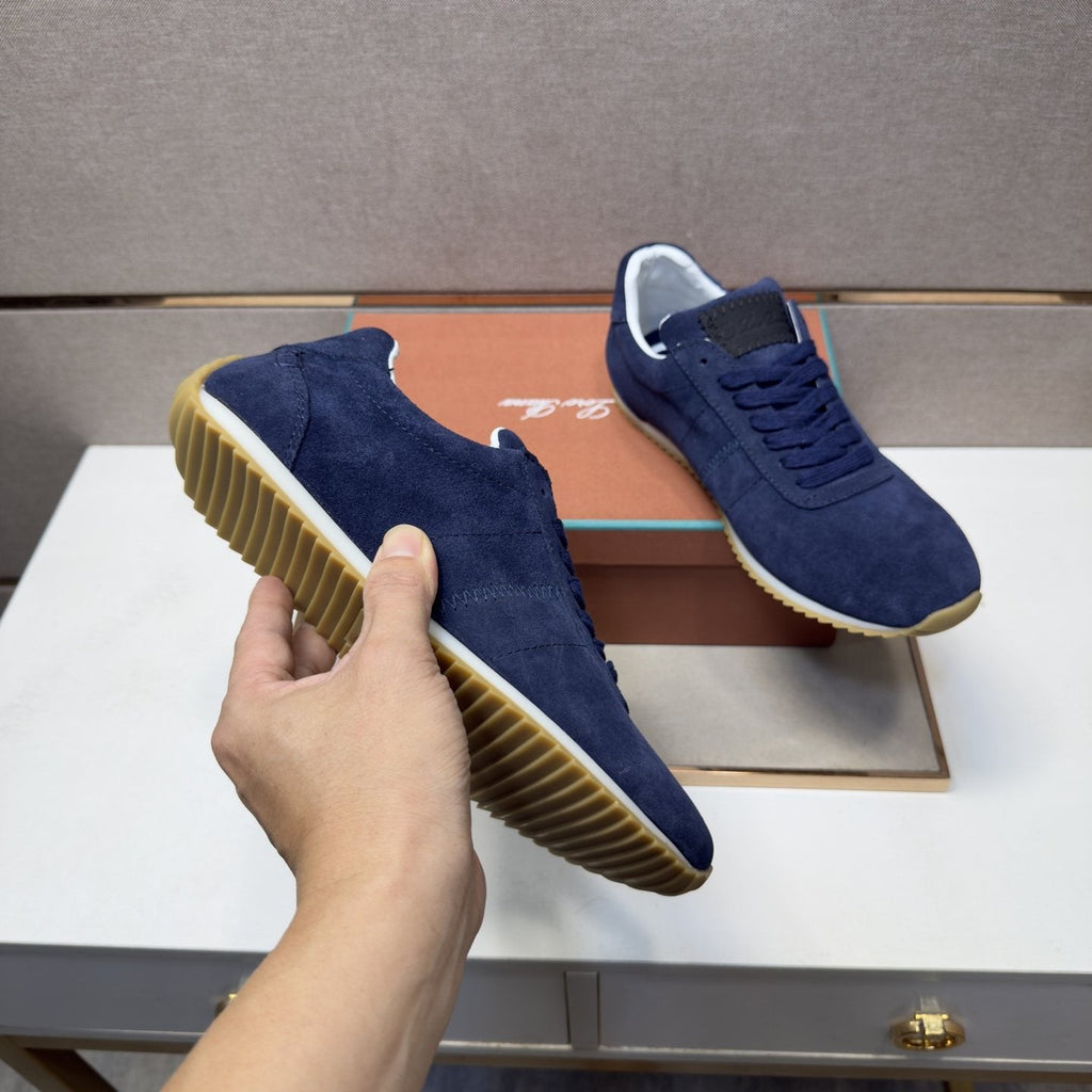 Loro Piana Navy Lace-Up Sneakers — model