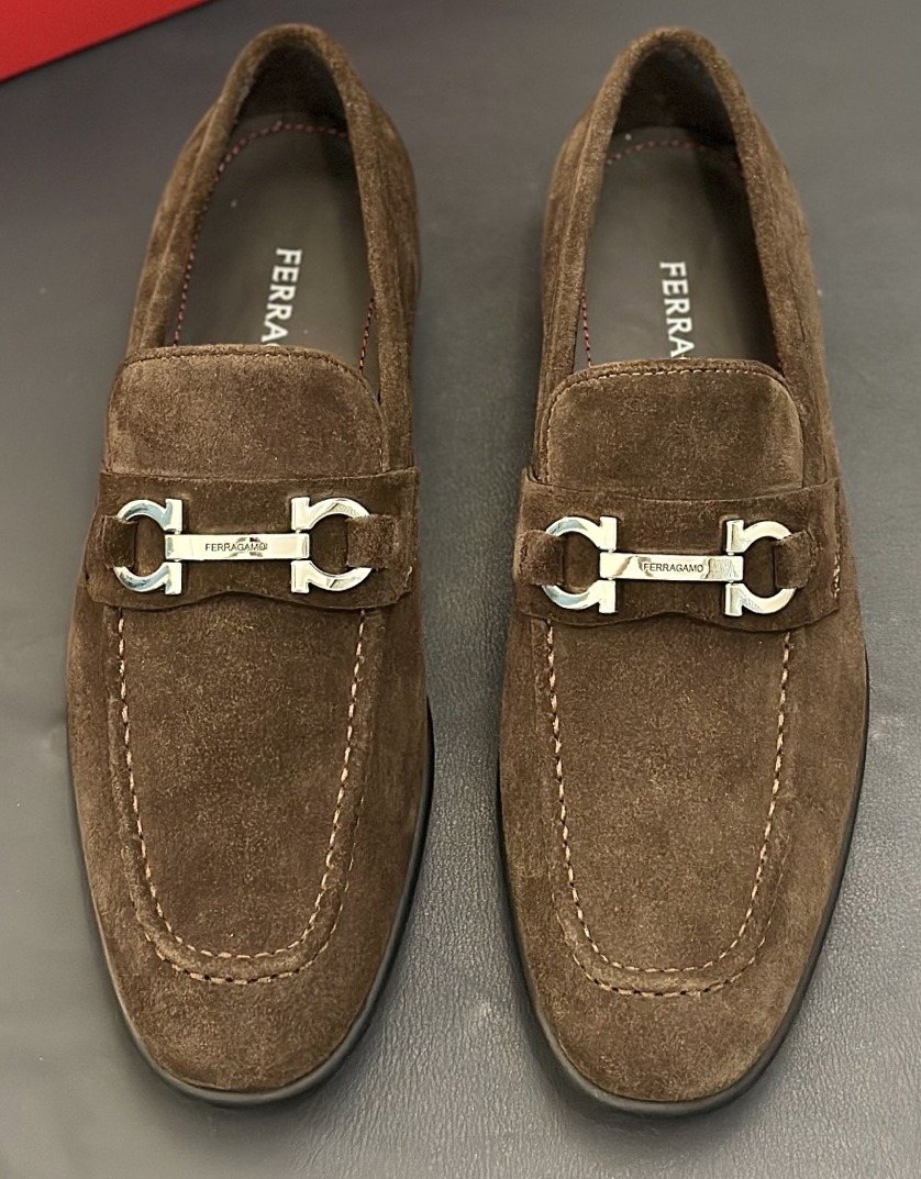 Ferragamo Brown Metal-Detail Loafers — hero