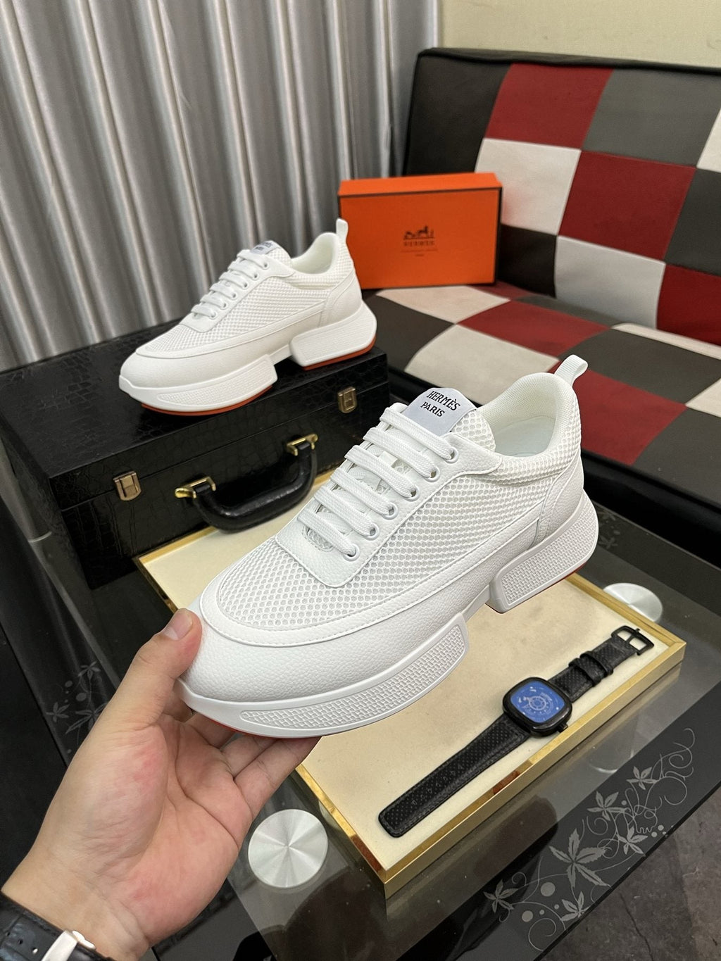 Hermès Layered Lace-Up Sneakers — model
