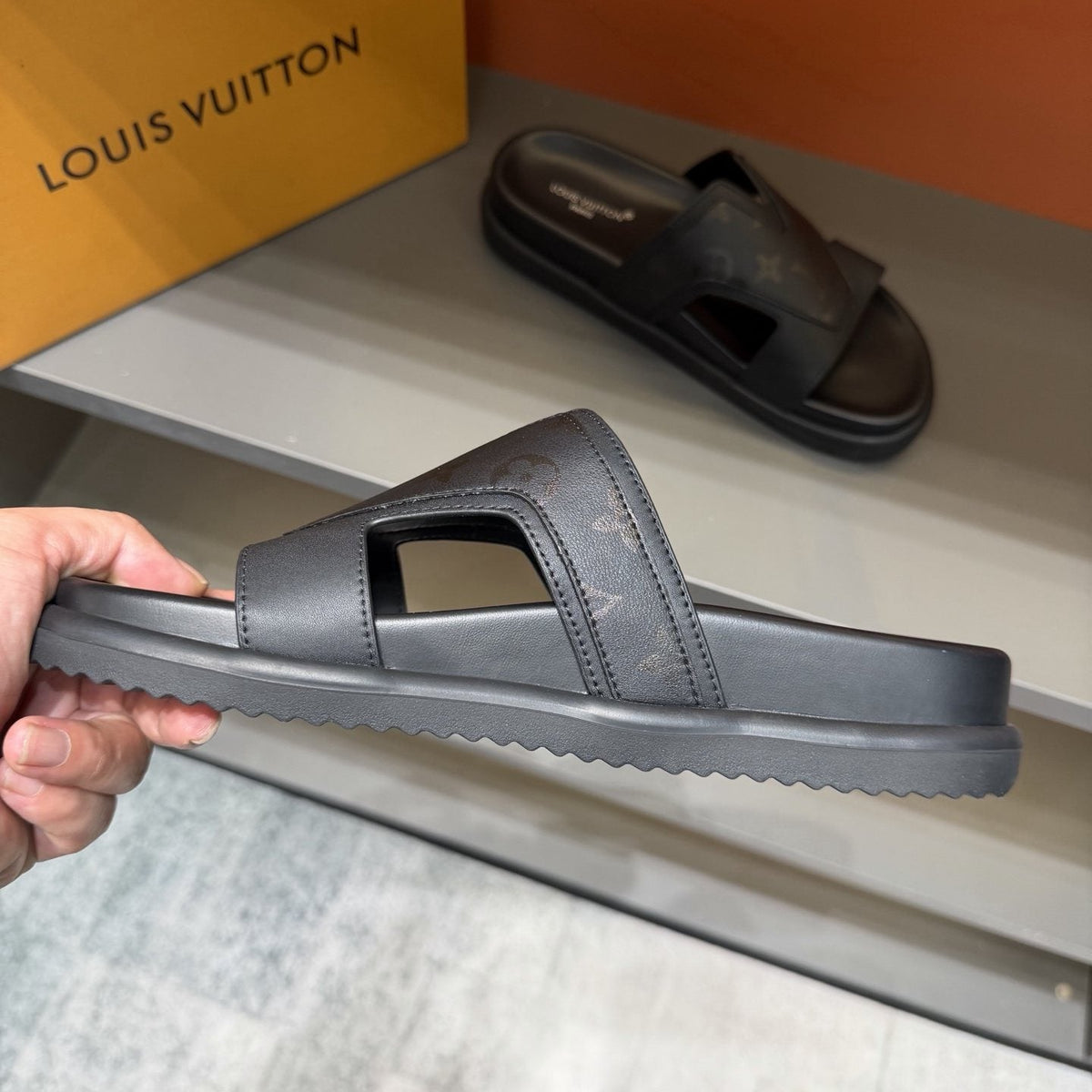 Louis Vuitton Oasis Cutout Slide Sandals — model