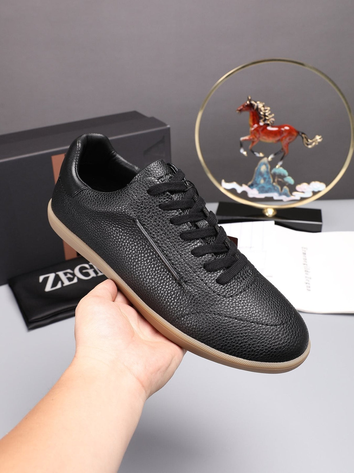 ZEGNA Textured Leather Low-Top Sneakers — model