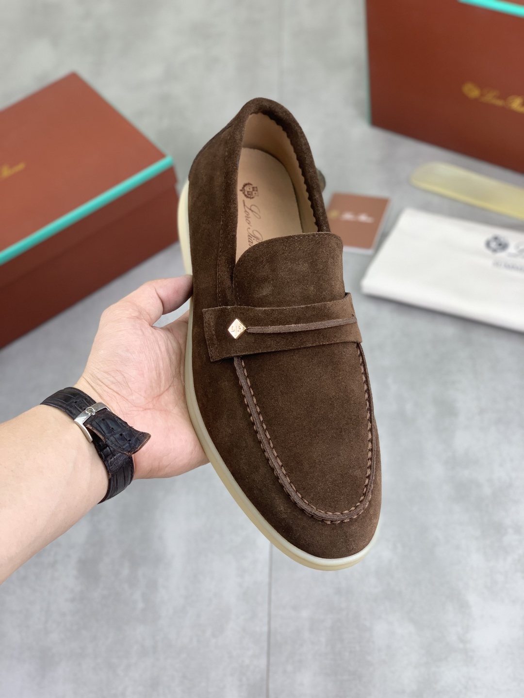 Loro Piana Textured Apron-Toe Loafers — model