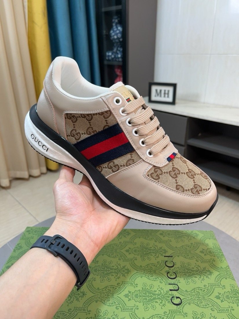 Gucci Patterned Stripe Lace-Up Sneakers — model