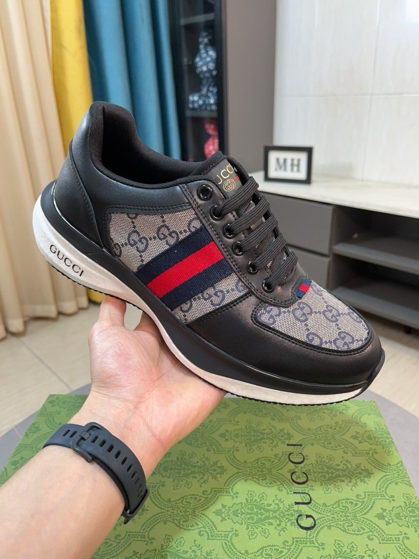 Gucci Patterned Stripe Lace-Up Sneakers — model