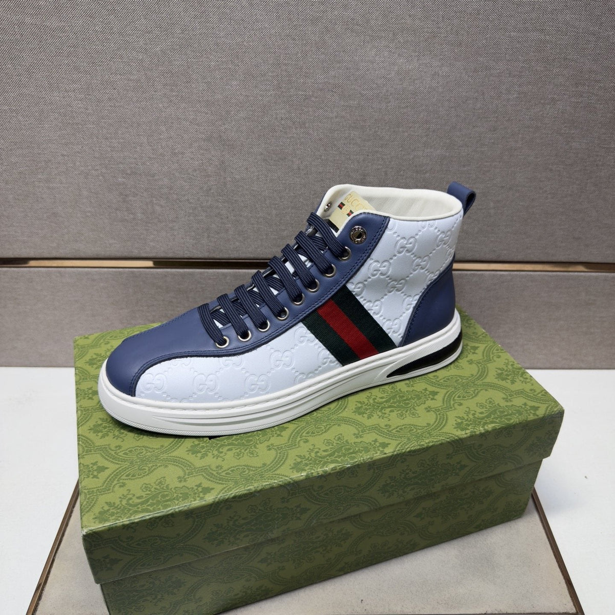 Gucci Green and Red Stripe High-Top Sneakers — side