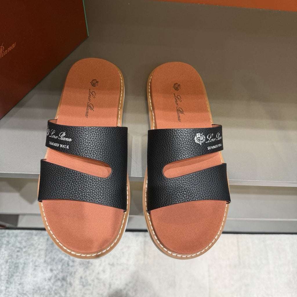 Loro Piana Summer Walk Slotted Slide Sandals — front