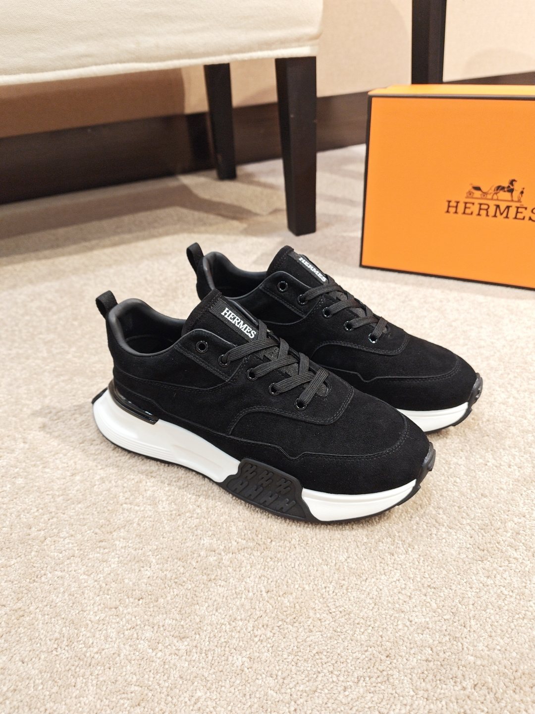 Hermès Lace-Up Sculpted-Sole Sneakers — front