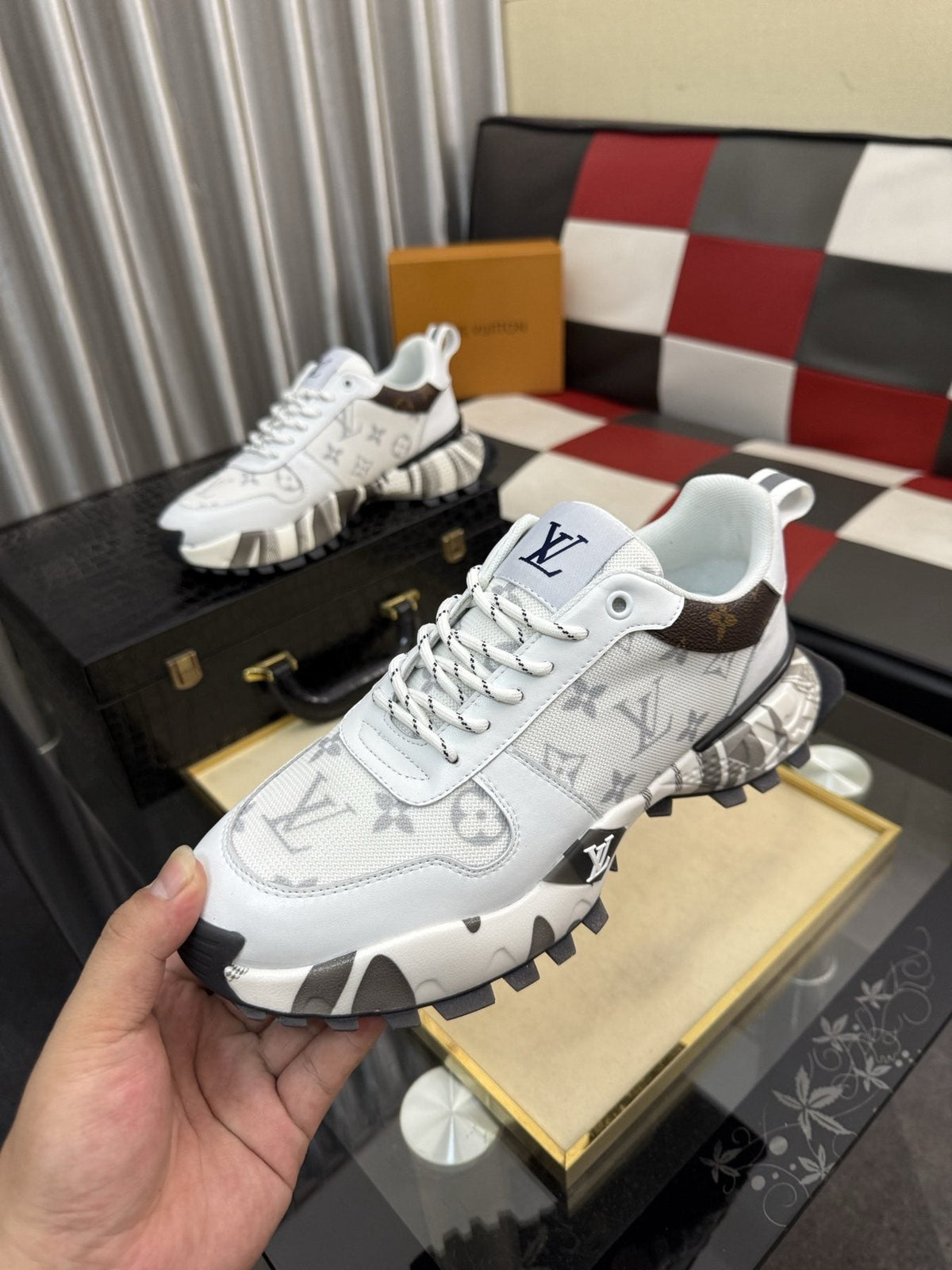 Louis Vuitton Graphic-Pattern Chunky Sneakers — model