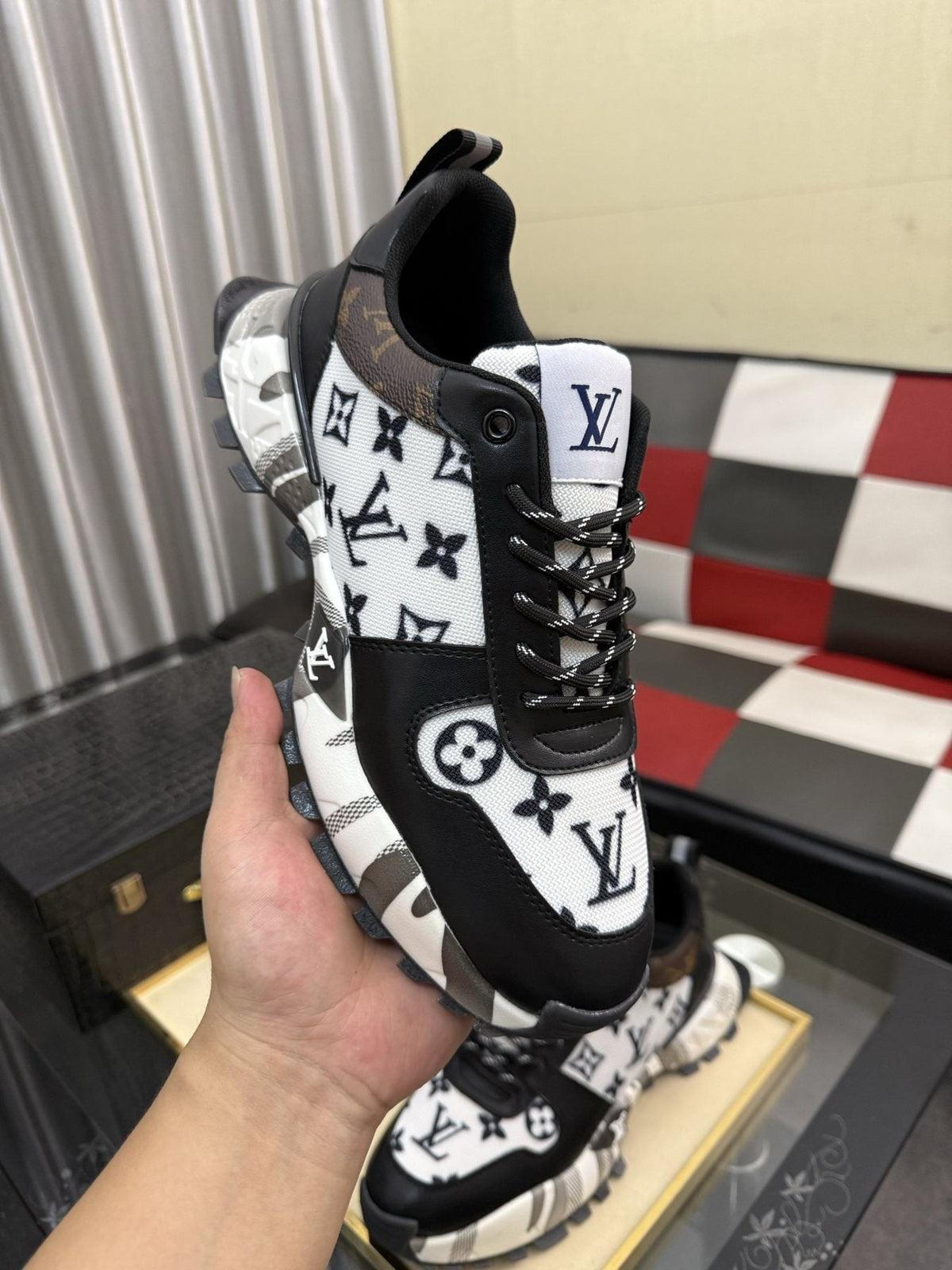 Louis Vuitton Graphic-Pattern Chunky Sneakers — model