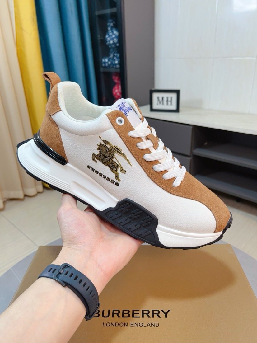 Burberry Men's Contrast-Panel Lace-Up Sneakers — model