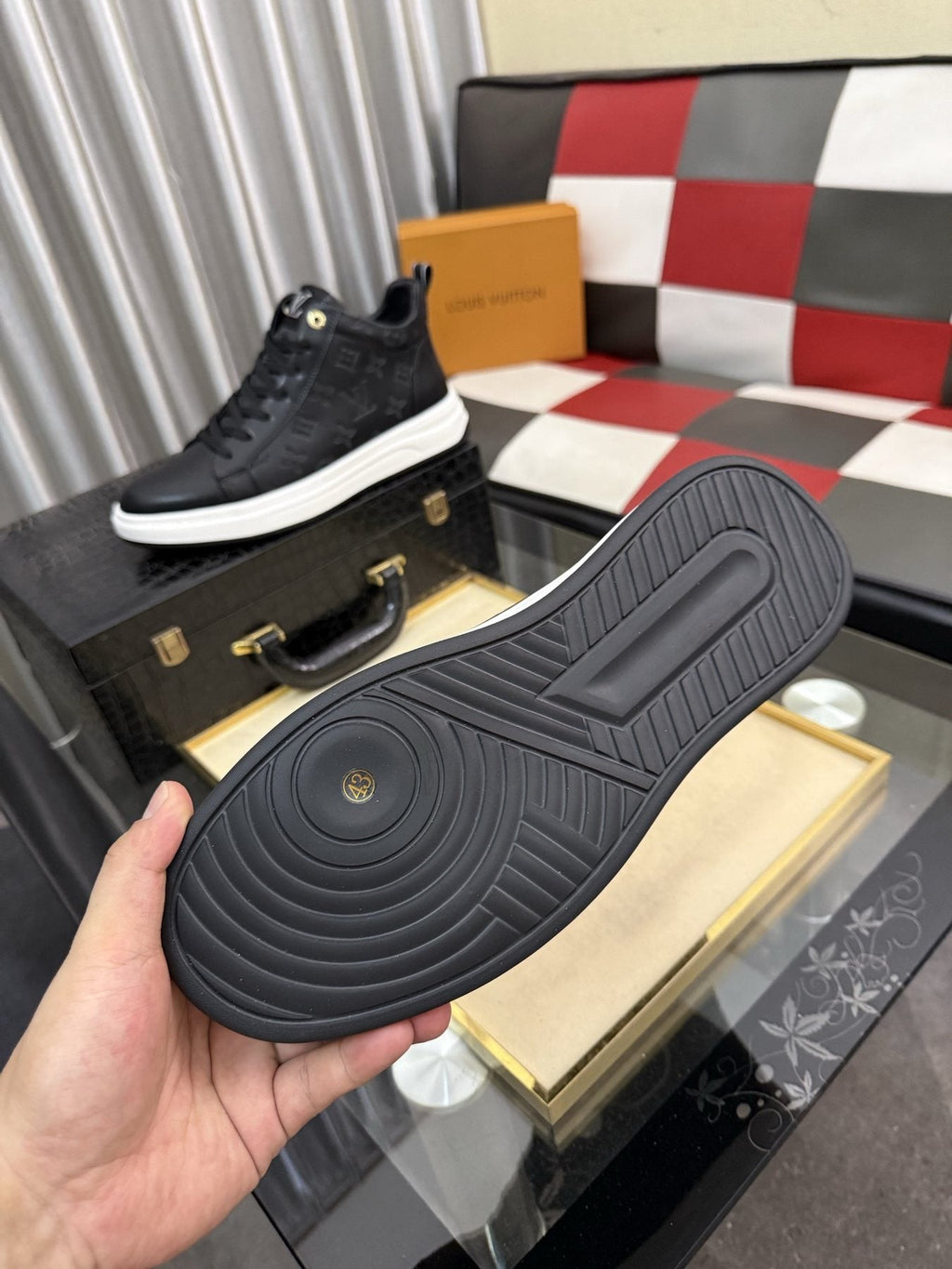 Louis Vuitton Embossed High-Top Sneakers — detail