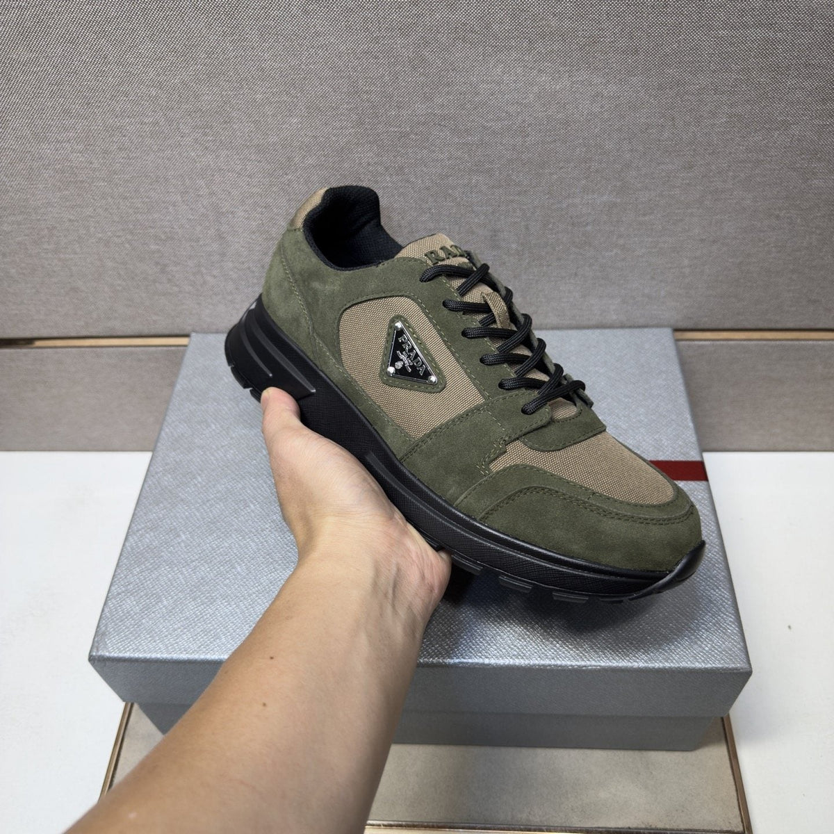 Prada Men's Paneled Low-Top Sneakers — model