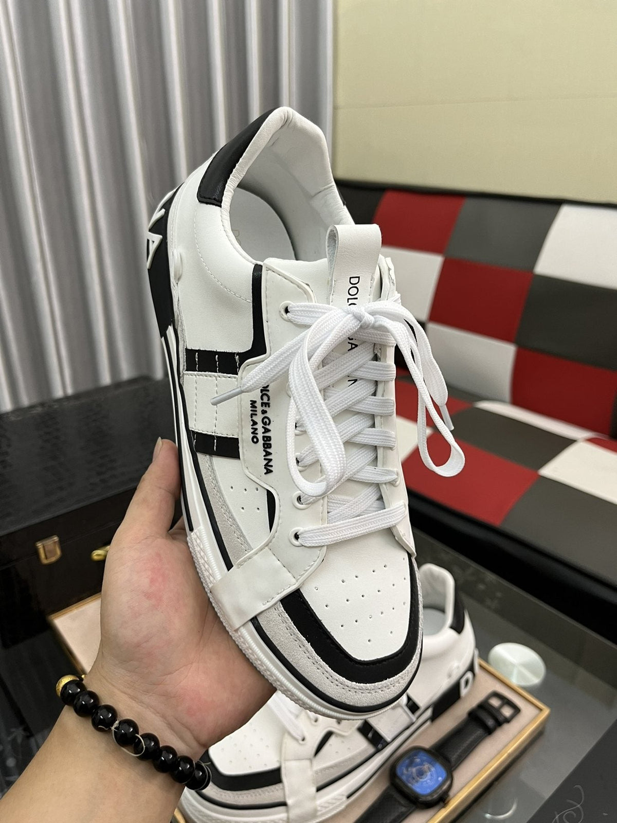 Dolce & Gabbana Contrast-Trim Lace-Up Sneakers — model