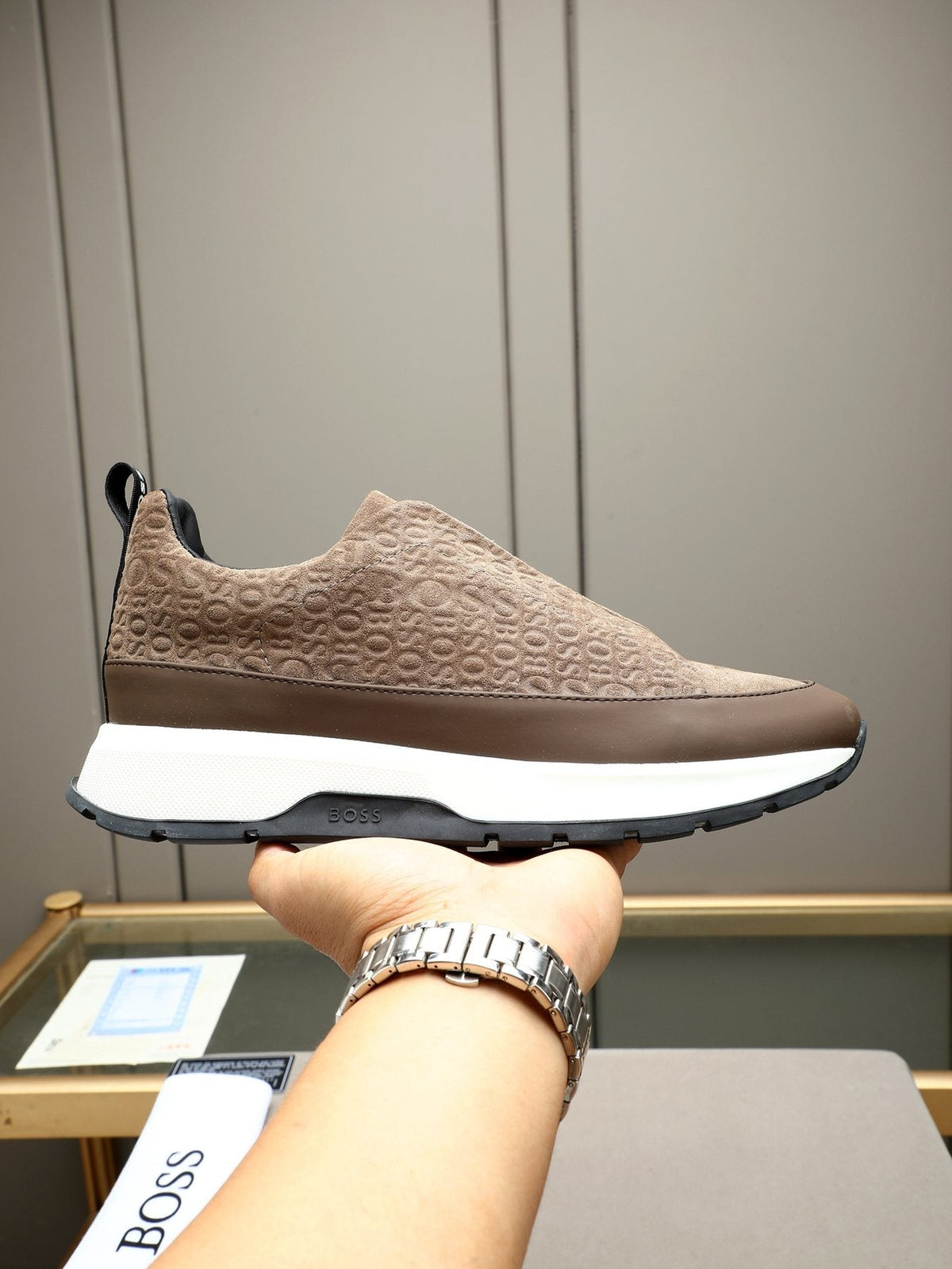 Hugo Boss Men's Textured Thick-Sole Slip-On Sneakers — model
