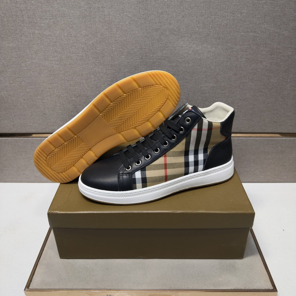 Burberry Men's Plaid-Panel High-Top Sneakers — side
