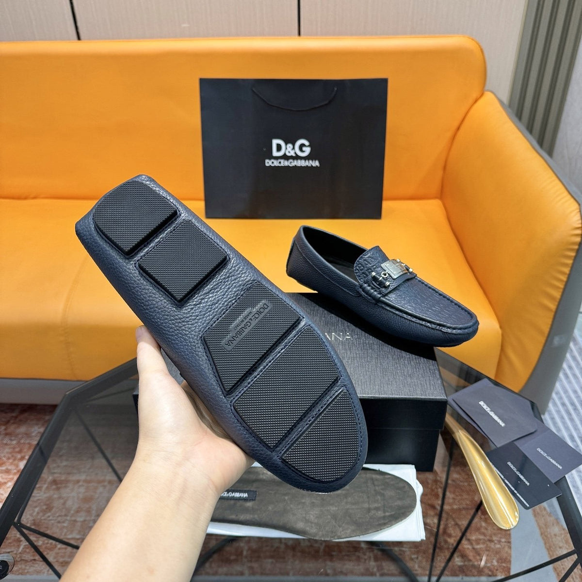 Dolce & Gabbana Embossed Leather Driving Loafers — model