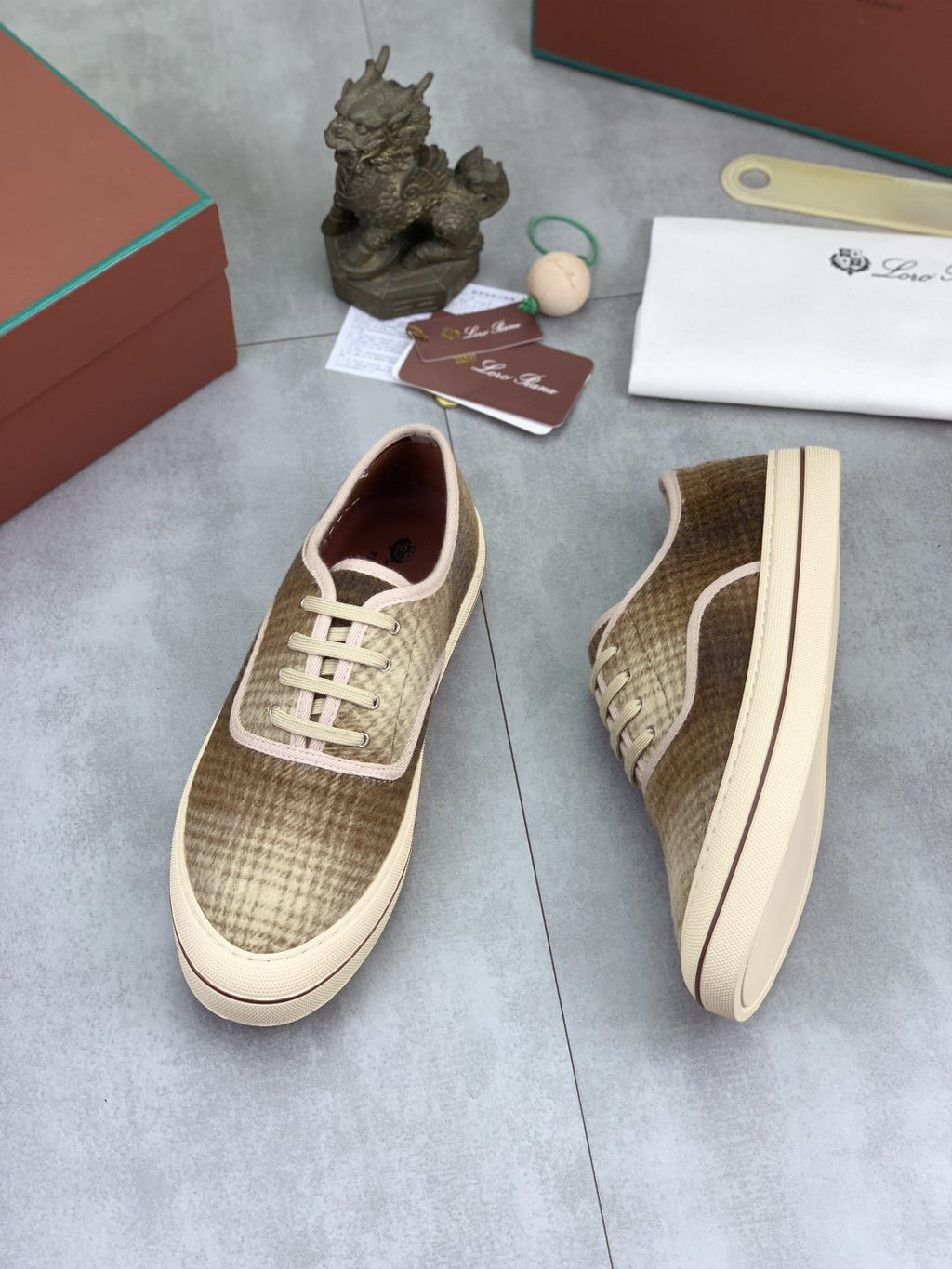 Loro Piana Plaid Lace-Up Casual Shoes — front